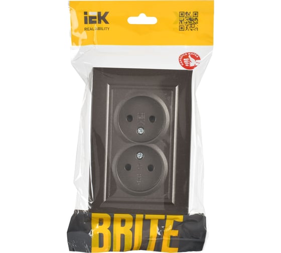 2-я розетка IEK Brite без заземляющего контакта, с защитными шторками 10а в сборе рсш12-2-бртб бр. BR-R23-10-K45-F