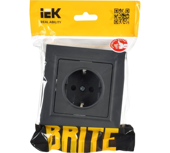 Розетка IEK Brite с заземляющим контактом и шторками 16а в сборе рср14-1-0-брг граф. BR-R14-16-K53-F