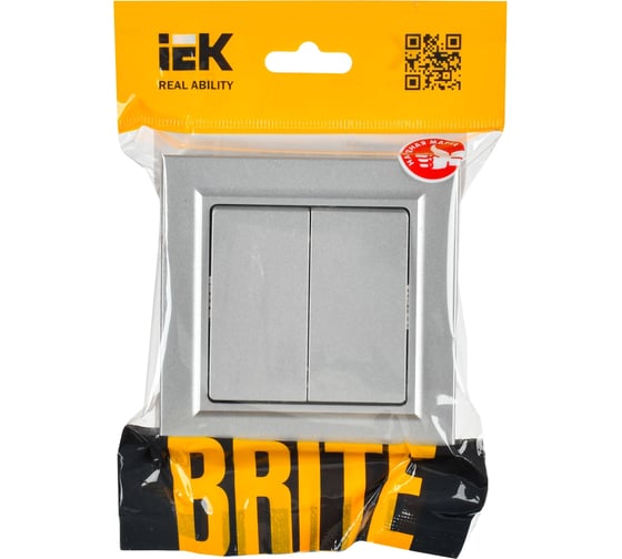 2-клавишный выключатель IEK Brite 10а в сборе вср10-2-0-бра алюм. BR-V20-0-10-K47-F