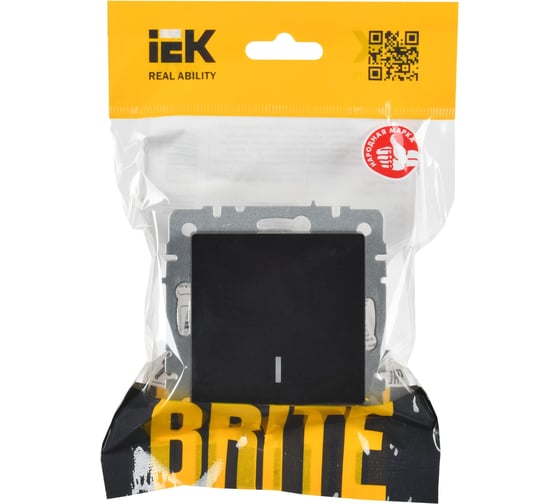 Проходной 1-клавишный выключатель IEK Brite с индикатором 10а вс10-1-7-брч черн. BR-V12-1-10-K02