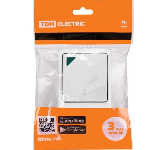 Переключатель на 2 направления TDM ELECTRIC 1-кл. с подсветкой открытой установки IP54 10А белый "Вуокса" SQ1803-1005