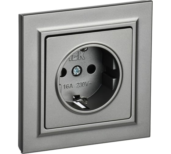 Розетка IEK Brite с заземляющим контактом и шторками 16а в сборе рср14-1-0-брс сталь BR-R14-16-K46-F
