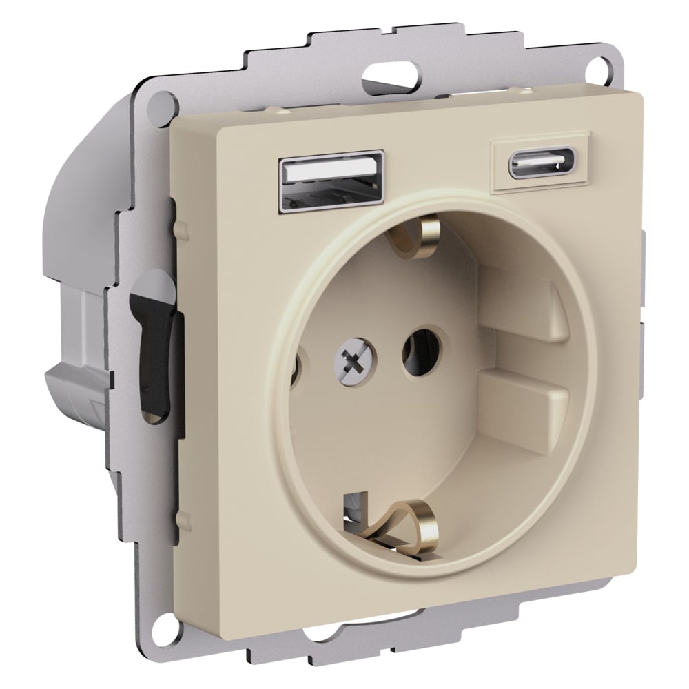Комбинированная розетка Systeme Electric Atlasdesign песочный 16а c 2 ...