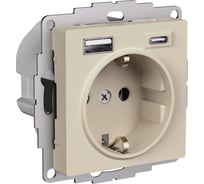 Комбинированная розетка Systeme Electric Atlasdesign песочный 16а c 2 usb a+с, 5в/2,4а, 2x5в/1,2а ATN001232