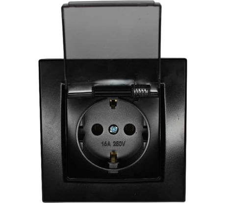 Розетка Econ камелия 2п, 16А, 250В, антрацит, с крышкой, K015A