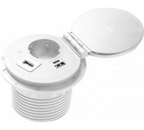 Врезной круглый удлинитель GTV charger plus, 1xschuko, 1xusb-a/5v, 1xtype-c/5v, беспроводная зарядка, сменные переходники, вилка, провод 1,5м, белый AE-BPW1SACP-10