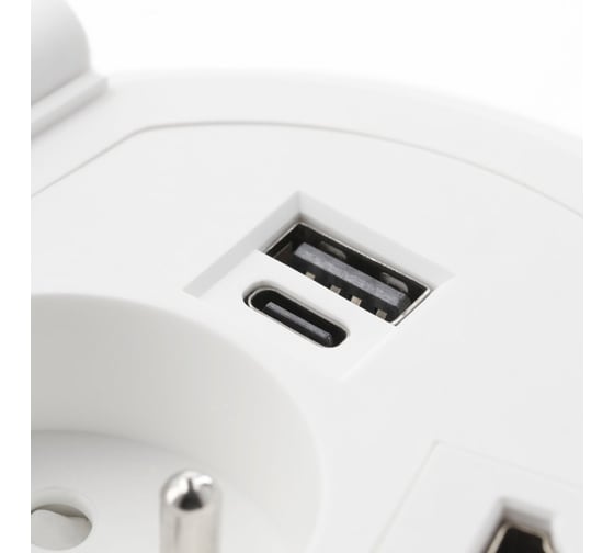 Врезной круглый удлинитель GTV charger plus, 1xschuko, 1xusb-a/5v, 1xtype-c/5v, беспроводная зарядка, сменные переходники, вилка, провод 1,5м, белый AE-BPW1SACP-10