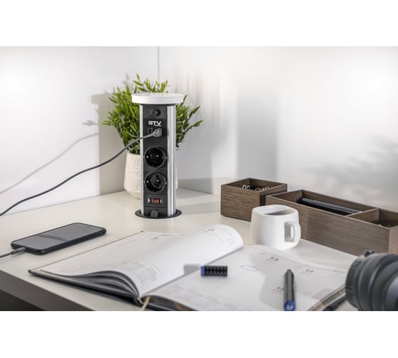 Встроенный удлинитель GTV CAMINO, 2xSCHUKO, индукционная зарядка USB a+c 10вт, 1,5м, белый - AE-BPW2SCAM-10