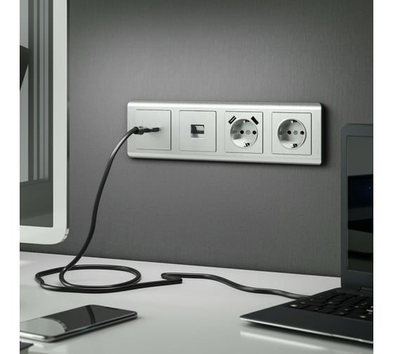 Накладка для розетки USB WERKEL W1179509 cеребряный рифленый a051365