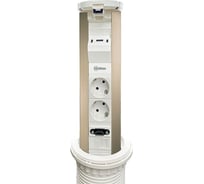 Выдвижная встраиваемая розетка Mebax 12J 2 секции Серебро+Белый Автоматический d=100мм USB type A+C + RJ45 + HDMI беспроводн 00-00002598