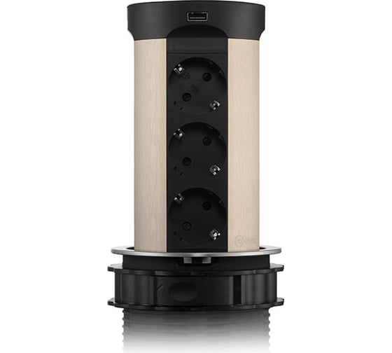 Выдвижная встраиваемая розетка Mebax 17 12 секции Серебро+Черный d=100мм USB type A+C беспроводная зарядка 00-00002599