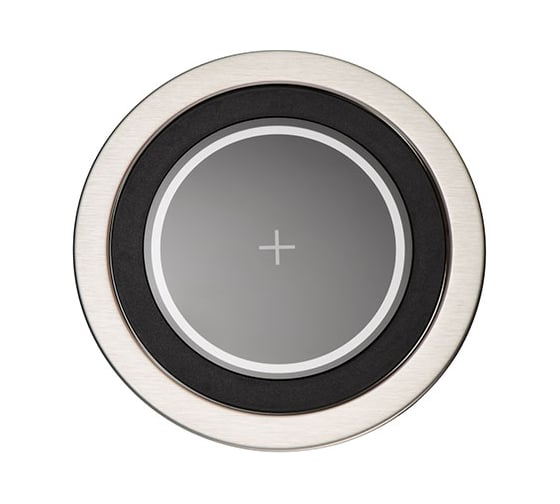 Выдвижная встраиваемая розетка Mebax 17 12 секции Серебро+Черный d=100мм USB type A+C беспроводная зарядка 00-00002599