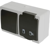 Блок STEKKER: розетка одноместная с заземляющим контактом открытой установки, одноклавишный выключатель 250В, 16А 32759