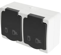 Двухместная розетка STEKKER с заземляющим контактом открытой установки, 250В, 16А, серый/графит 32754