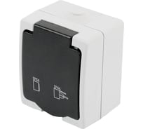 Одноместная розетка STEKKER с заземляющим контактом открытой установки 250В 16А серый/графит 32755