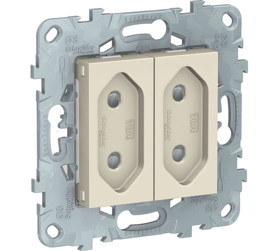 Двойная розетка Systeme Electric Unica Беж б/з, 10А, со шторками, для узких вилок MGU5.3131.25ZD 1