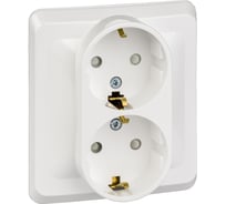 Двухместная розетка Systeme Electric СП Этюд 16А с заземлением, защитные шторки, белая SchE PC16-008B