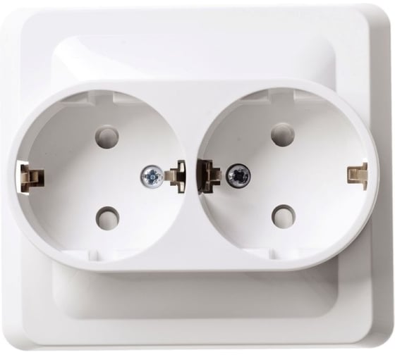Двухместная розетка Systeme Electric СП Этюд 16А с заземлением, защитные шторки, белая SchE PC16-008B