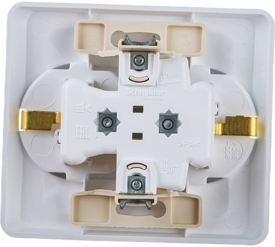 Двухместная розетка Systeme Electric СП Этюд 16А с заземлением, защитные шторки, белая SchE PC16-008B