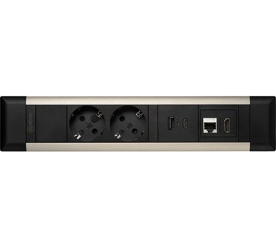 Встраиваемая врезная розетка Mebax 41T 2 секции Серебро+Черный USB + type C + RJ45 + HDMI 00-00002593