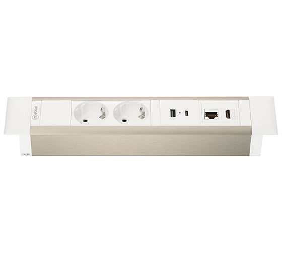 Встраиваемая врезная розетка Mebax 41T 2 секции Серебро+Белый USB + type C + RJ45 + HDMI 00-00002594