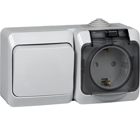 Блок Systeme Electric (Schneider Electric) Этюд, IP44, 1-кл выключатель+евророзетка, з/ш, серый BPA16-241C