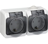 Блок двойная розетка Systeme Electric (Schneider Electric) Этюд, IP44, серый, с заземлением, защитные шторки PA16-244C