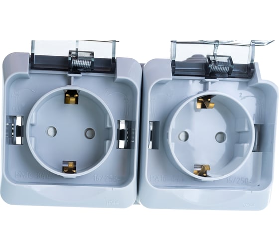 Блок Systeme Electric ОП Этюд IP44 сер. 2-м розетка с заземл. защ. шторки SchE PA16-244C