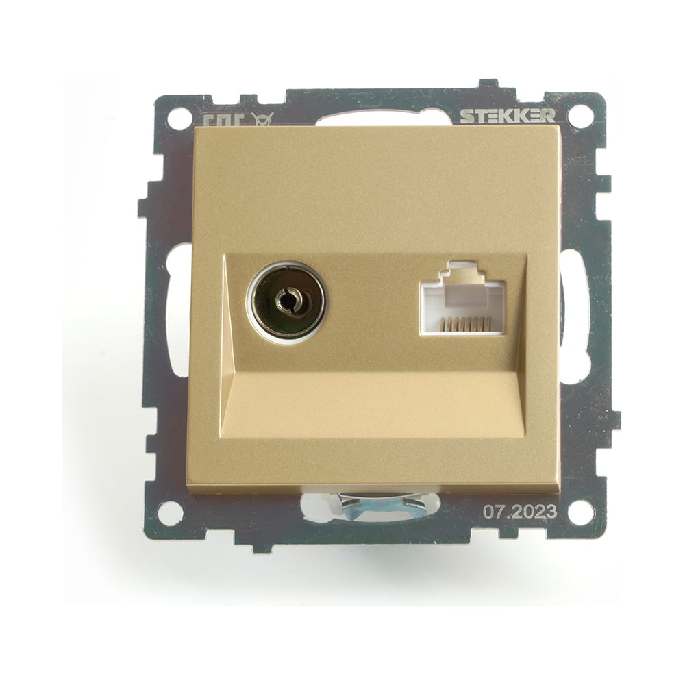 Механизм розетки STEKKER tv + компьютерная rj-45, серия катрин, золото ...