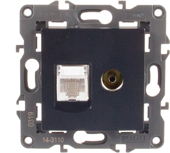 Розетка ЭРА 14-3110-05 RJ45 TV, IP20, антрацит Б0034318