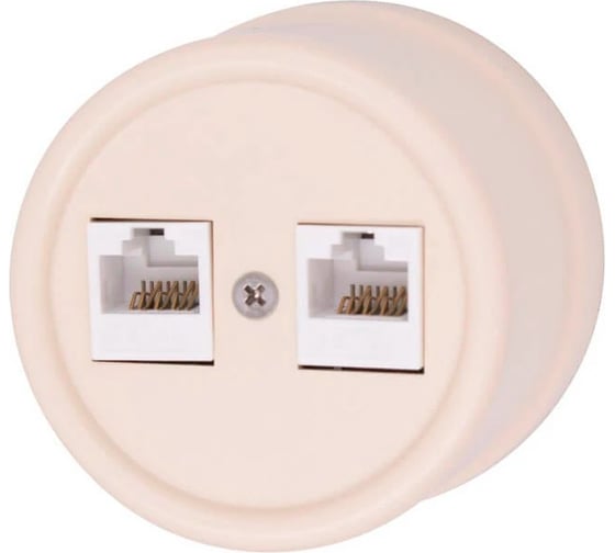 Двойная розетка RJ45 Bironi информационная, пластик цвет песочное золото B1-302-24
