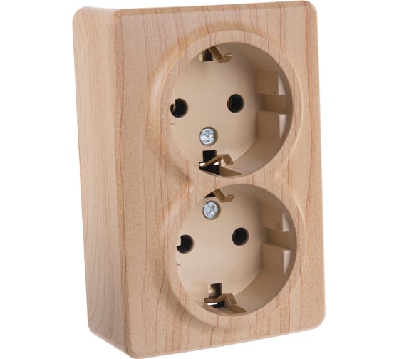 Розетка ЭРА 11-2205-11 2х2P E Schuko, 16A-250В, IP20, ОУ, Эксперт, сосна Б0020693