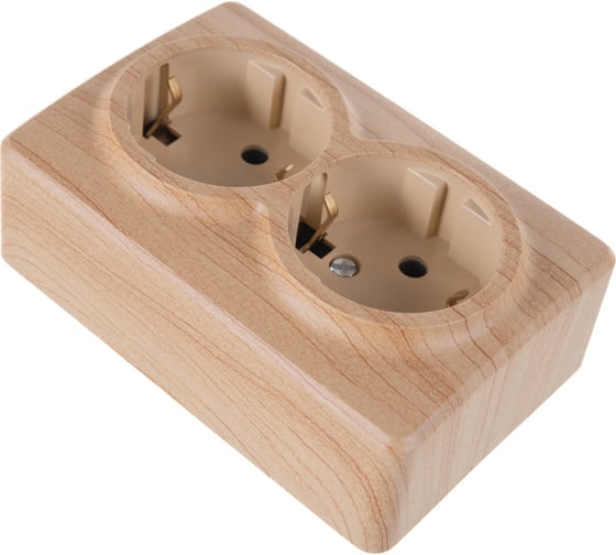 Розетка ЭРА 11-2205-11 2х2P E Schuko, 16A-250В, IP20, ОУ, Эксперт, сосна Б0020693