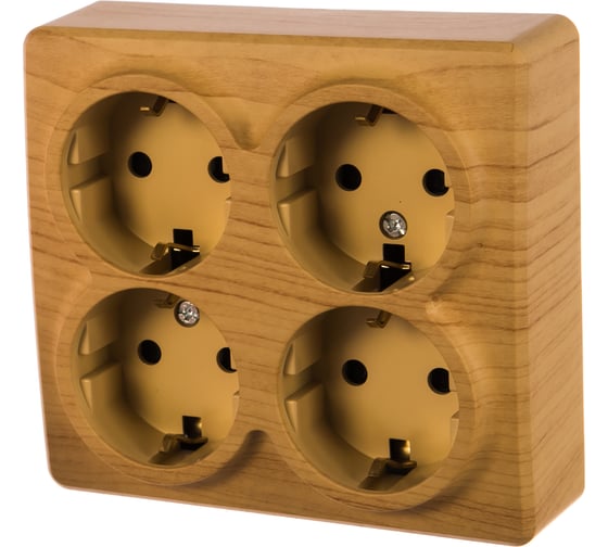 Розетка ЭРА 11-2211-11 4х2P E Schuko со шторками, 16A-250В, IP20, ОУ, Эксперт, сосна Б0020711