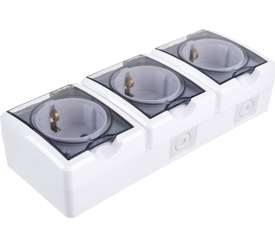 Розетка ЭРА 11-2406-01 3х2P E IP54, шторки, 16A-250В, ОУ, белый Б0020722