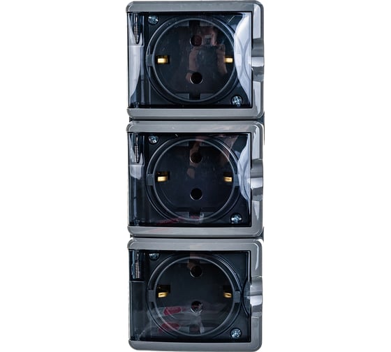 Розетка ЭРА 11-2406-03 3х2P E IP54, шторки, 16A-250В, ОУ, серый Б0020723
