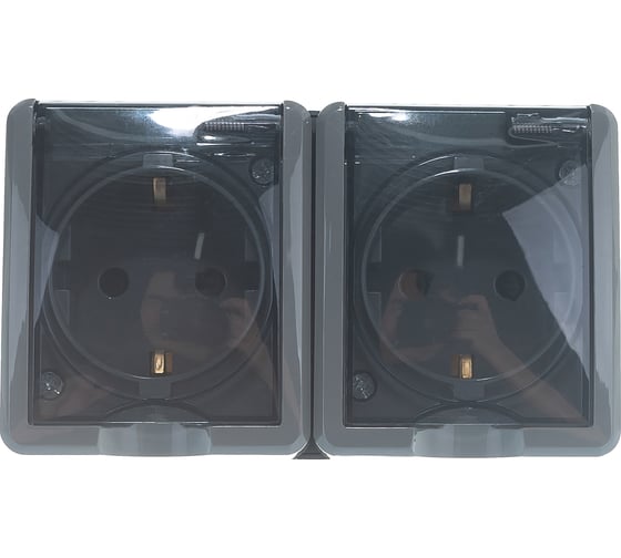 Розетка ЭРА 11-2404-03 2х2P E IP54, шторки, 16A-250В, ОУ, серый Б0020719