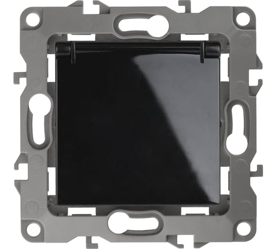 Розетка ЭРА 12-2103-06 2P E Schuko со шторками с крышкой, 16A-250В, IP20, 12, чёрный Б0014698 1