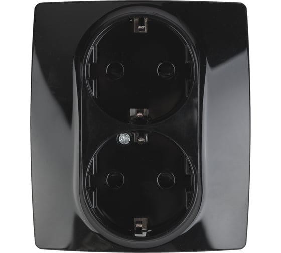 Розетка ЭРА 12-2104-06 2X2P E Schuko со шторками, 16A-250В, IP20, 12, чёрный Б0014704 1