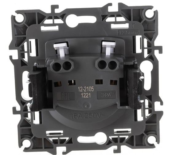 Розетка ЭРА 12-2105-06 2P, 16A-250В, IP20, 12, чёрный Б0018259