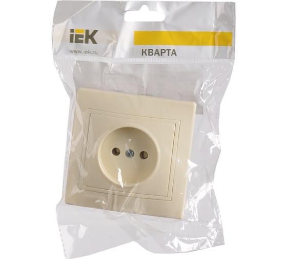 Розетка х1 IEK КВАРТА без заземления, в сборе, без шторки, кремовая ERK13-K33-10-DM