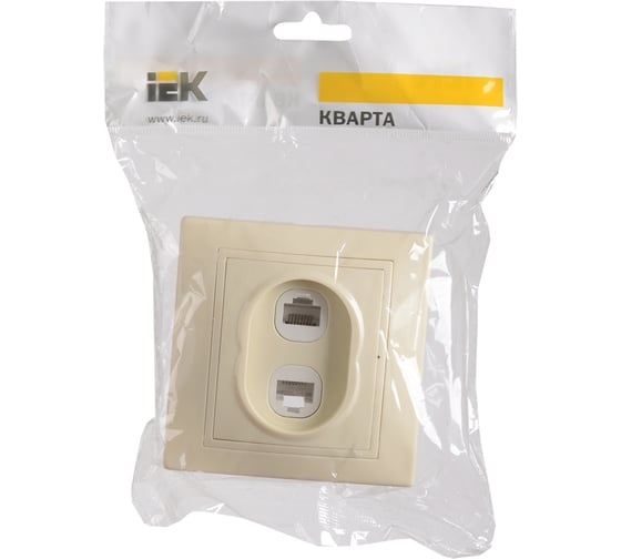 Компьютерная и телефонная 2местная розетка IEK КВАРТА  кремовый EIK10-K33-DM