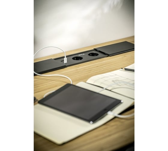 Врезной удлинитель GTV прямоугольный, prestino, 2xschuko, 1xusb-a/5v, 1xtype-c/5v, hdmi, lan, вилка, провод 1,5 м, черный AE-PB2SPRES-20