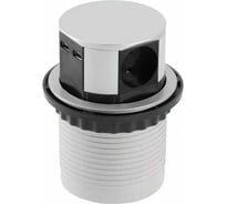 Врезной круглый удлинитель GTV COMFORT D-100 мм, 3xSCHUKO, 2xUSB/5V, вилка провод 1,5 м, серебро AE-BPW3S100U-53