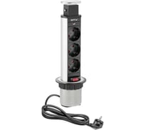 Удлинитель для офиса GTV 60 мм, разъем расширения рабочего стола schucko х 3, цвет алюминий AE-BPW3S60-80