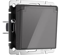 Влагозащищенная розетка WERKEL с заземлением, с защитной крышкой и шторками (графит акрил) w1171244 a064092