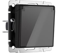 Влагозащищенная розетка WERKEL с заземлением, с защитной крышкой и шторками (черный акрил) w1171248 a064043