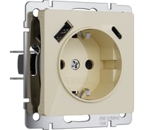 Розетка WERKEL с заземлением, шторками и usb тип a+c (айвори акрил) w1171743 a064131