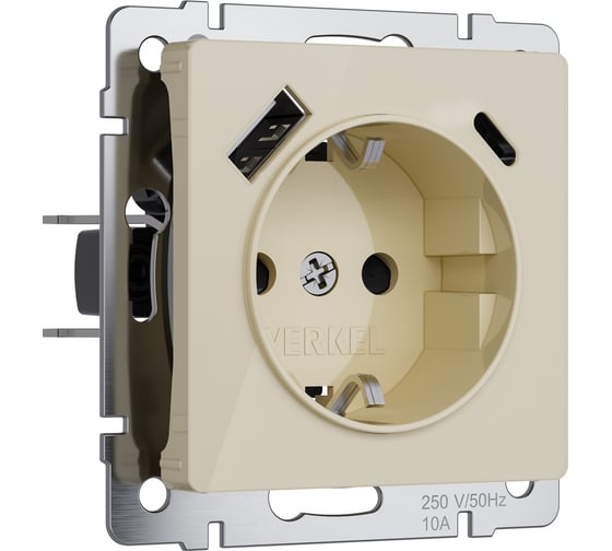 Розетка WERKEL с заземлением, шторками и usb тип a+c (айвори акрил) w1171743 a064131