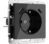 Розетка WERKEL с заземлением, шторками и usb тип a+c (черный акрил) w1171748 a064044